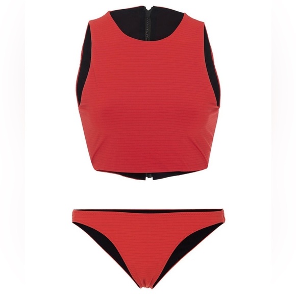 Rochelle Sara Swim Bikini Hibiscus Red Fabi Zip Top Mercer Low Rise Bottoms Sz 0 - Picture 12 of 15